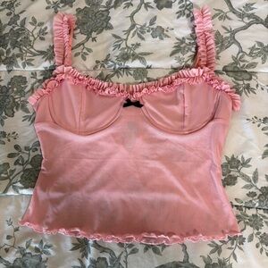Pink Ruffle Trim Corset Tank Top